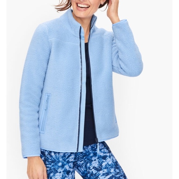 Talbots SHERPA WOVEN TRIM JACKET - SOLID cherry red. Zip up fleece Sz L winter - Picture 10 of 10